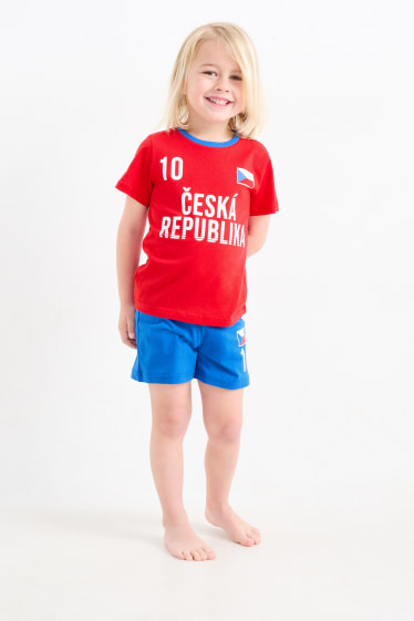 Kinder - Tschechien - Shorty-Pyjama - 2 teilig - rot / blau