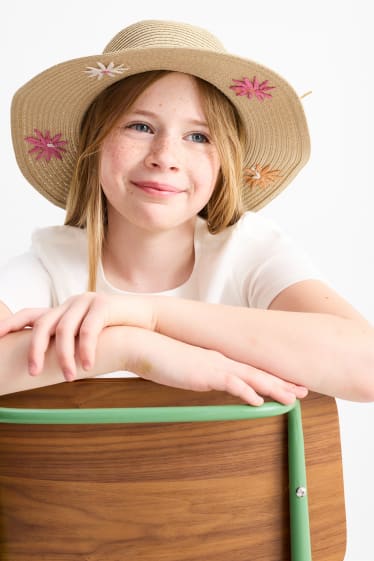 Niños - Sombrero de paja - de flores - beis