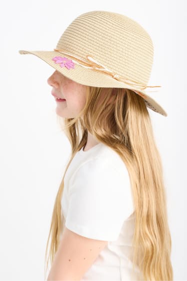 Dětské - Slaměný klobouk - s květinami - béžová