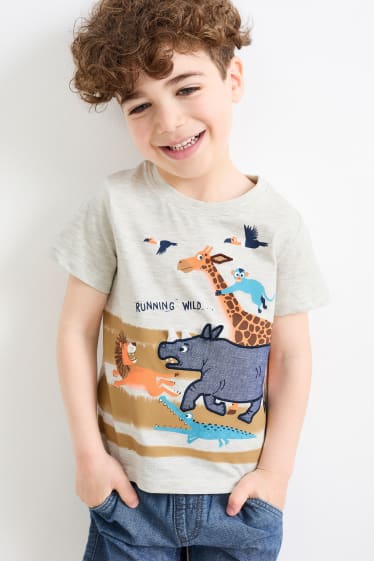 Niños - Animales del zoo - camiseta de manga corta - gris claro jaspeado