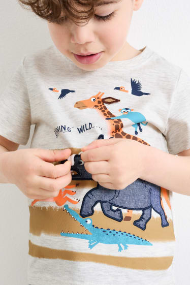 Children - Zoo animals - short sleeve T-shirt - light gray-melange