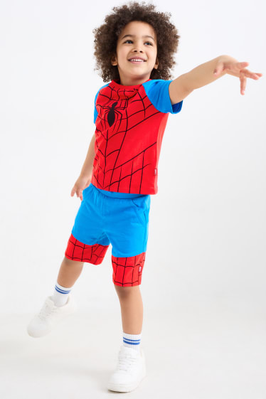 Dzieci - Spider-Man - komplet - koszulka z krótkim rękawem i szorty - 2 części - czerwony / niebieski