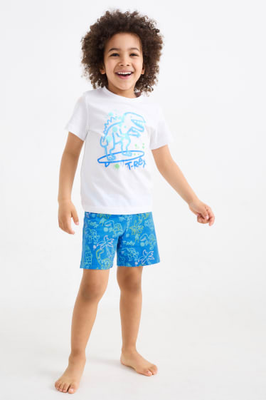 Children - Dinosaur - short pyjamas - 2 piece - white / blue
