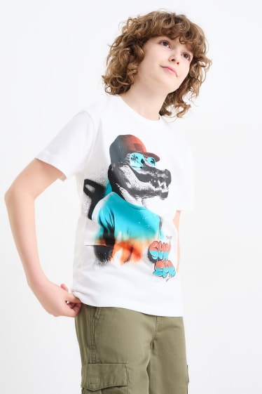 Dětské - Motiv krokodýla - tričko s krátkým rukávem - krémově bílá