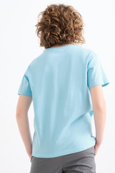 Dětské - Motiv tenisek - tričko s krátkým rukávem - světle modrá