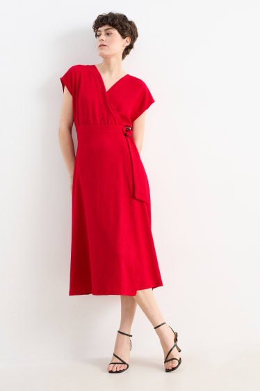 Dámské - Zavinovací šaty - tmavočervená