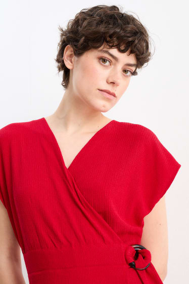 Dona - Vestit encreuat - vermell fosc