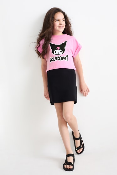 Niños - Kuromi - conjunto - camiseta de manga corta y vestido - negro / rosa