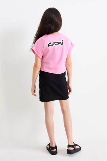 Children Girls - Kuromi - set - short sleeve T-shirt and dress - black / rose