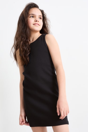 Children Girls - Kuromi - set - short sleeve T-shirt and dress - black / rose