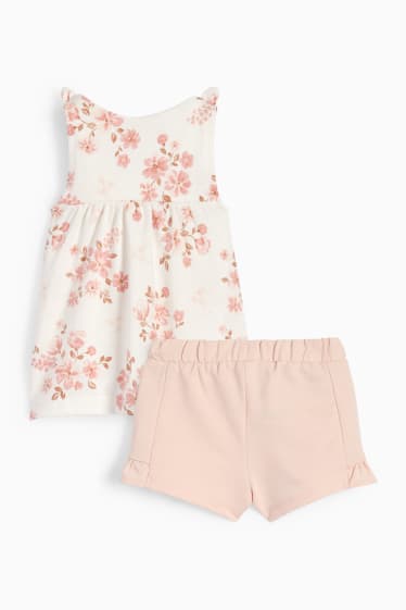 Babys - Bloemetjes - baby-outfit - 2-delig - roze