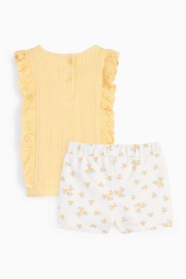 Babys - Bloemetjes - baby-outfit - 2-delig - geel