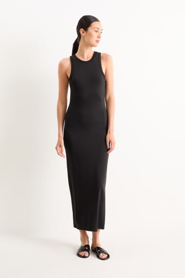 Dames - Nauwsluitende jurk met split - zwart