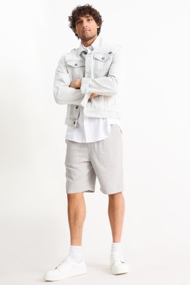 Uomo - Shorts - misto lino - a righe - grigio chiaro