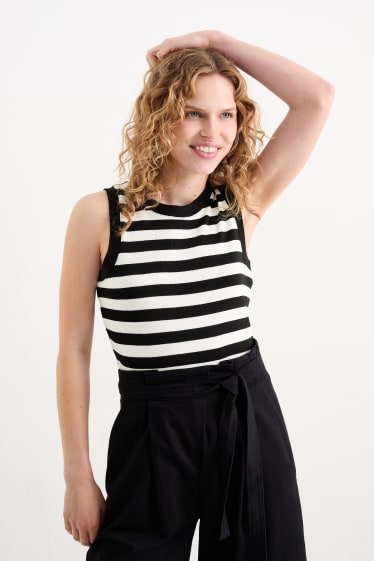 Women - Knitted top - striped - black / white