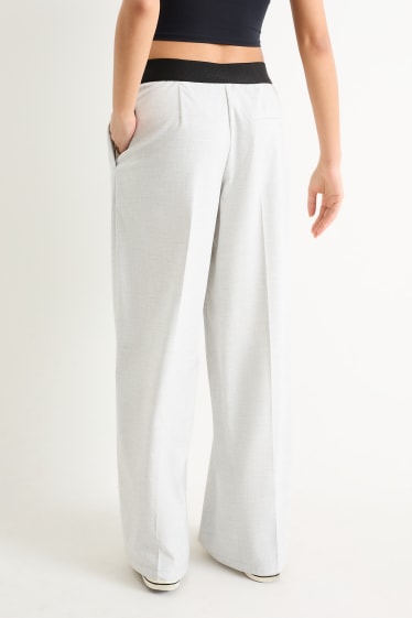 Teens & young adults - CLOCKHOUSE - cloth trousers - mid-rise waist - wide leg - white / black