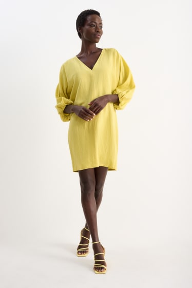 Damen - Kleid mit V-Ausschnitt - gelb