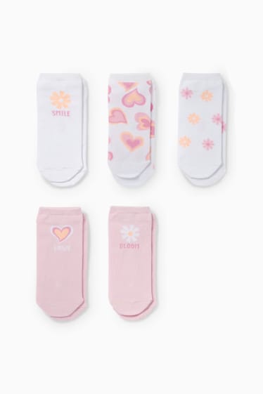 Kinder - Multipack 5er - Blume und Herz - Sneakersocken mit Motiv - pink