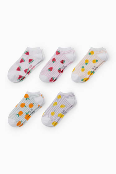 Dětské - Multipack 5 ks - různé plody - ponožky do tenisek s motivem - bílá