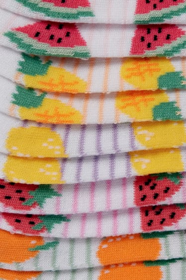 Enfants - Lot de 5 paires - fruits - socquettes de sport à motif - blanc