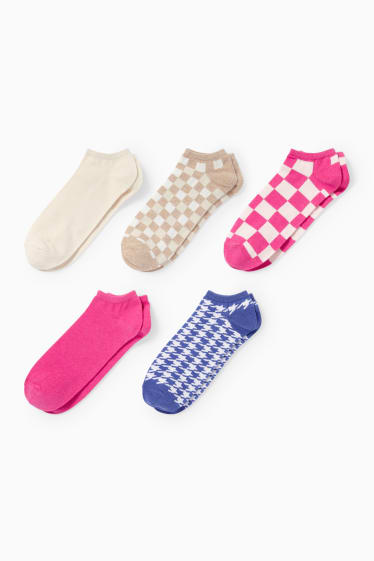 Mujer - Pack de 5 - calcetines tobilleros - de cuadros - beige claro