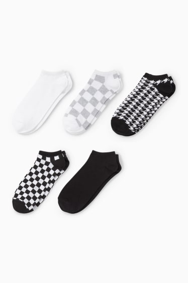 Mujer - Pack de 5 - calcetines tobilleros - de cuadros - negro