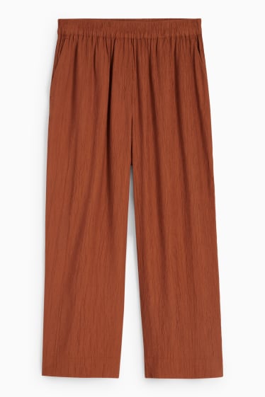 Kobiety - Spodnie materiałowe - wysoki stan - szerokie nogawki - brązowy