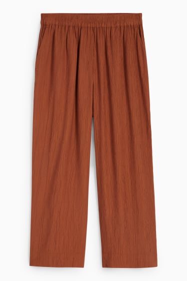 Femmes - Pantalon en toile - high waist - wide leg - marron