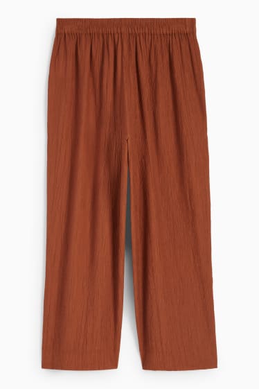 Donna - Pantaloni di stoffa - vita alta - gamba larga - marrone