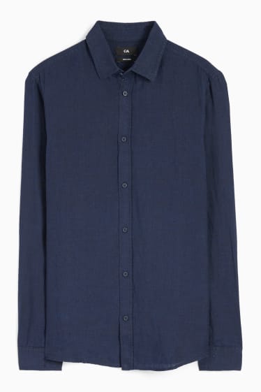 Uomo - Camicia di lino - regular fit - collo all'italiana - blu scuro