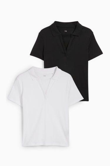 Damen - Multipack 2er - Basic-Poloshirt - weiß / schwarz