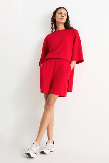 Donna - Shorts di felpa basic - vita media - rosso scuro
