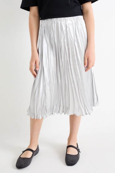 Dětské - Plisovaná sukně - z lesklého materiálu - stříbrná