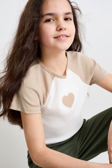 Dětské - Motiv srdce - tričko s krátkým rukávem - bílá
