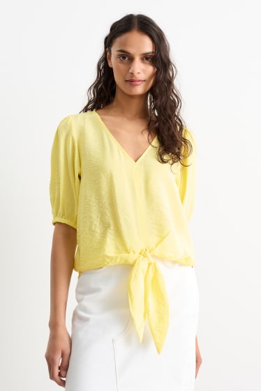 Femei - Bluză cu nod - galben