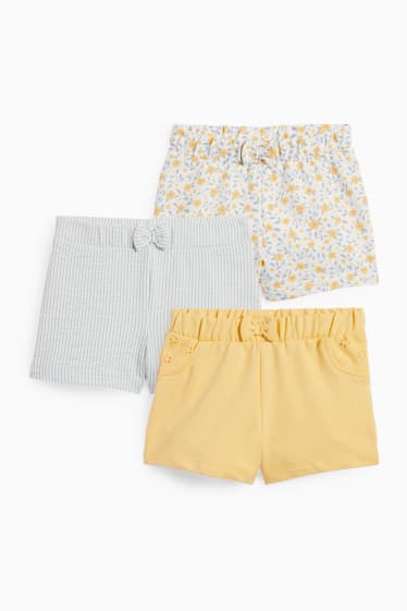 Babys - Set van 3 - bloemetjes - babyshorts - geel