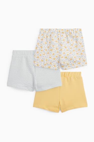 Babys - Set van 3 - bloemetjes - babyshorts - geel