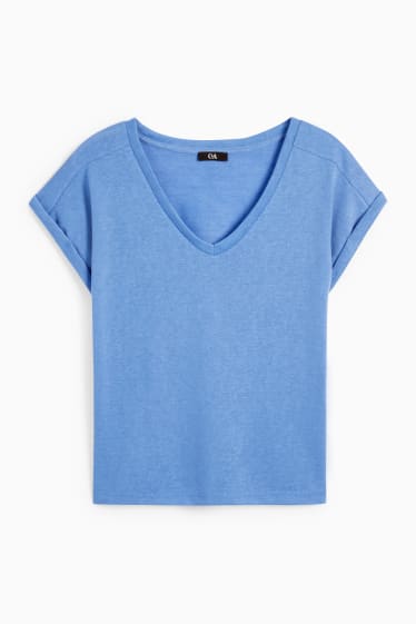 Dames - T-shirt met V-hals - blauw