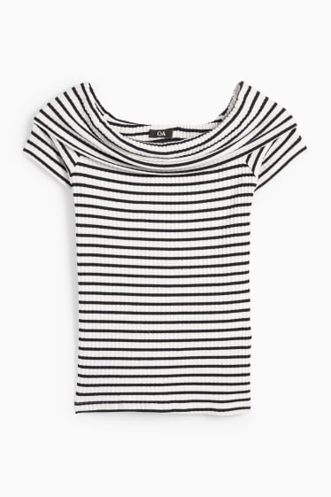 Damen - T-Shirt - gestreift - weiß / schwarz