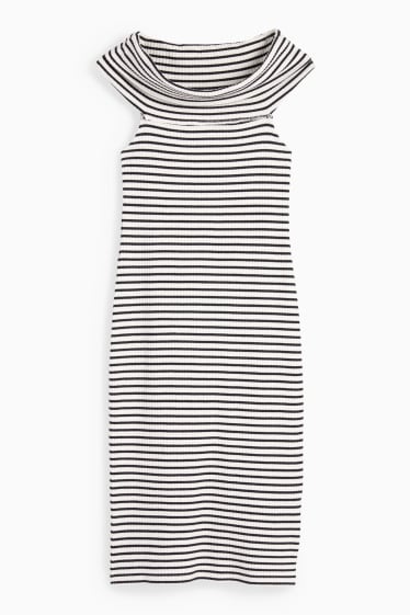 Women - Bardot dress - striped - white / black