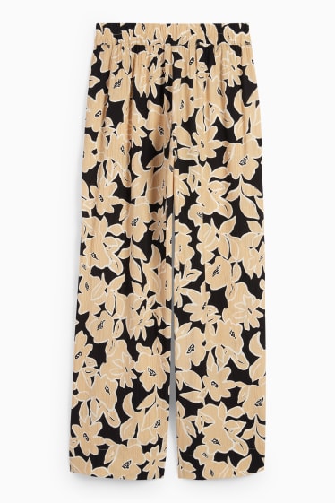 Women - Cloth trousers - high waist - wide leg - floral - black / beige