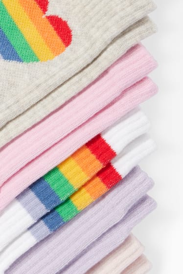Mujer - Pack de 5 - calcetines de tenis con dibujo - arco iris - beige claro