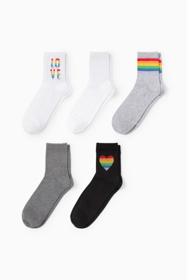 Women - Multipack of 5 - tennis socks with motif - rainbow - black