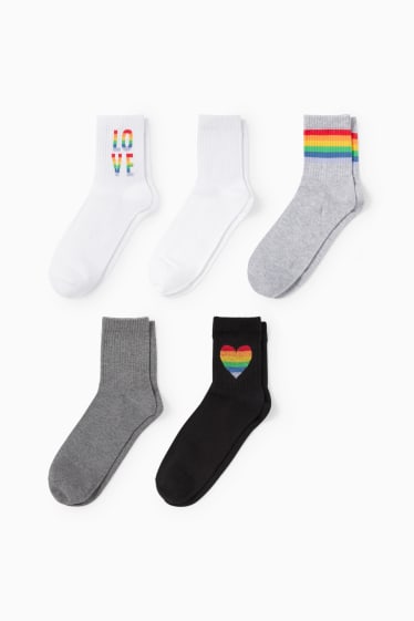 Dames - Set van 5 paar - tennissokken met motief - regenboog - zwart