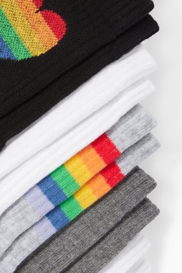 Donna - Confezione da 5 - calzini da tennis - motivo arcobaleni - nero