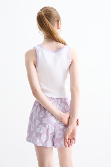 Dětské - Letní pyžamo - 2dílné - s květinovým vzorem - světle fialová