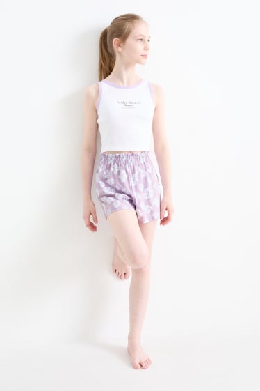 Dětské - Letní pyžamo - 2dílné - s květinovým vzorem - světle fialová