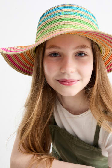 Dzieci - Słomkowy kapelusz - w paski - jasnobrązowy