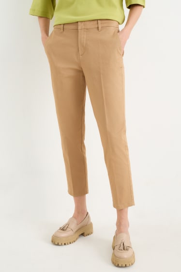 Women - Chinos - mid-rise waist - tapered fit - light brown