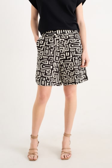 Women - Shorts - high waist - patterned - black